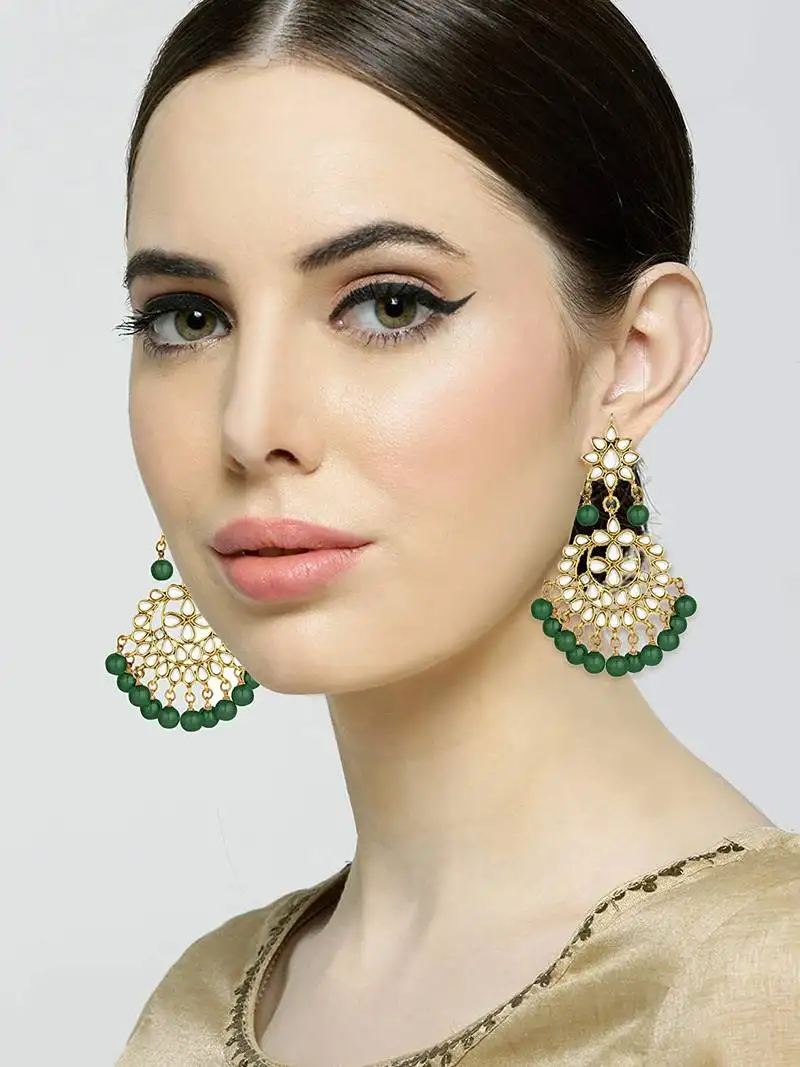 Traditional kundan & pearl chandbali earrings for women