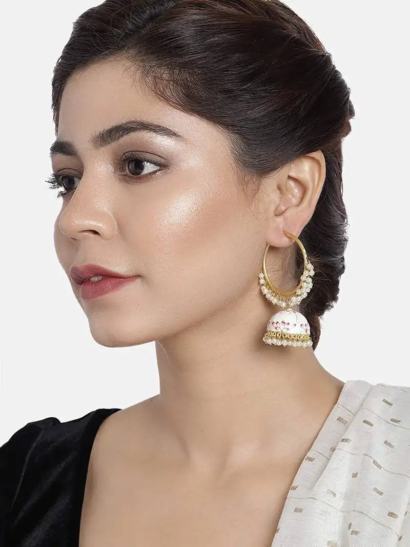 Traditional handcrafted enamelled jhumki hoop earrings