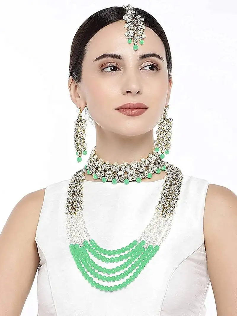 Traditional gold plated pearl & kundan bridal dulhan jewellery set for women