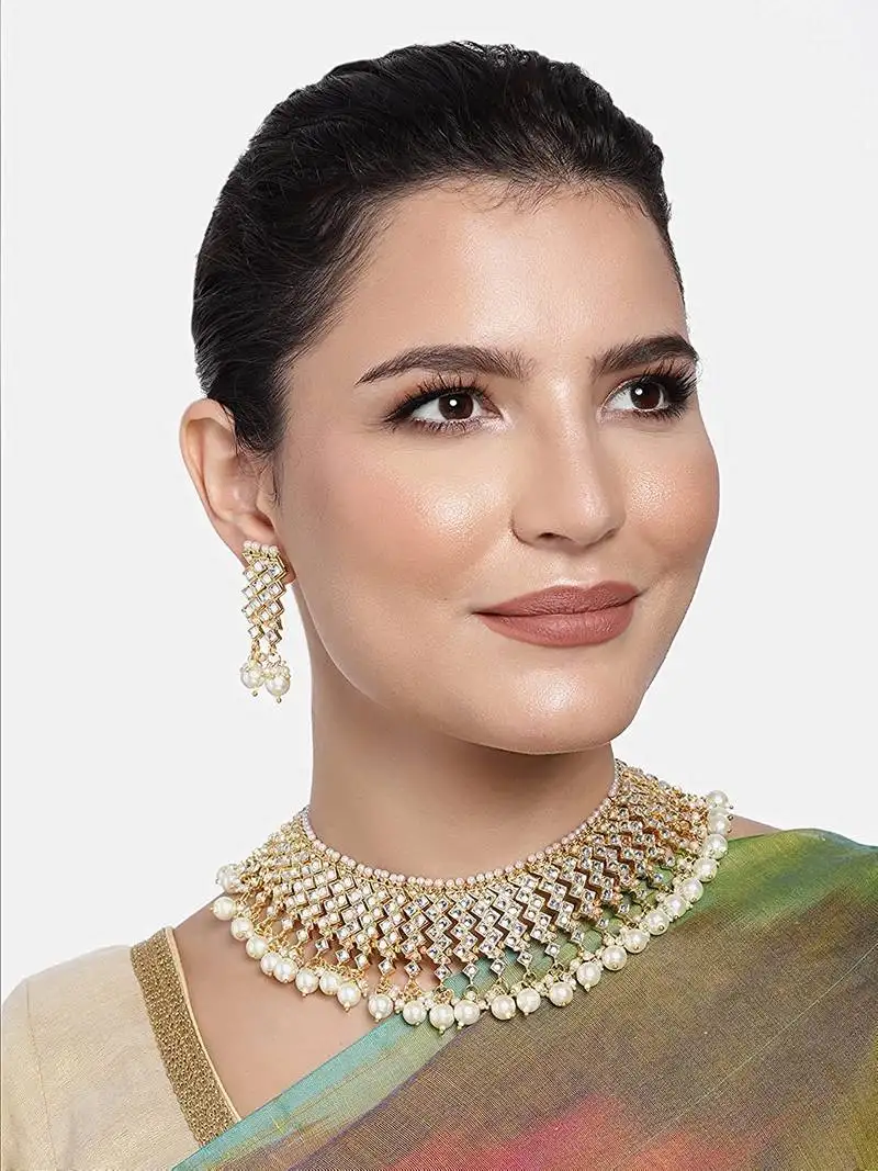 Traditional handcrafted faux kundan studded jewellery set with earrings