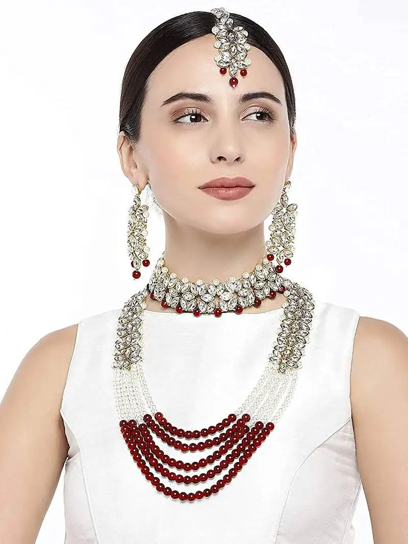 Traditional pearl & kundan bridal dulhan jewellery set for women