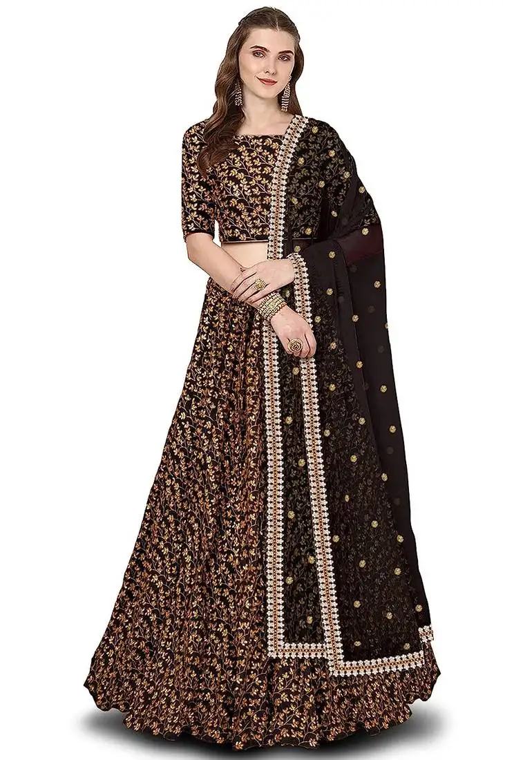 Black zari and heavy sequins embroidered silk lehenga choli
