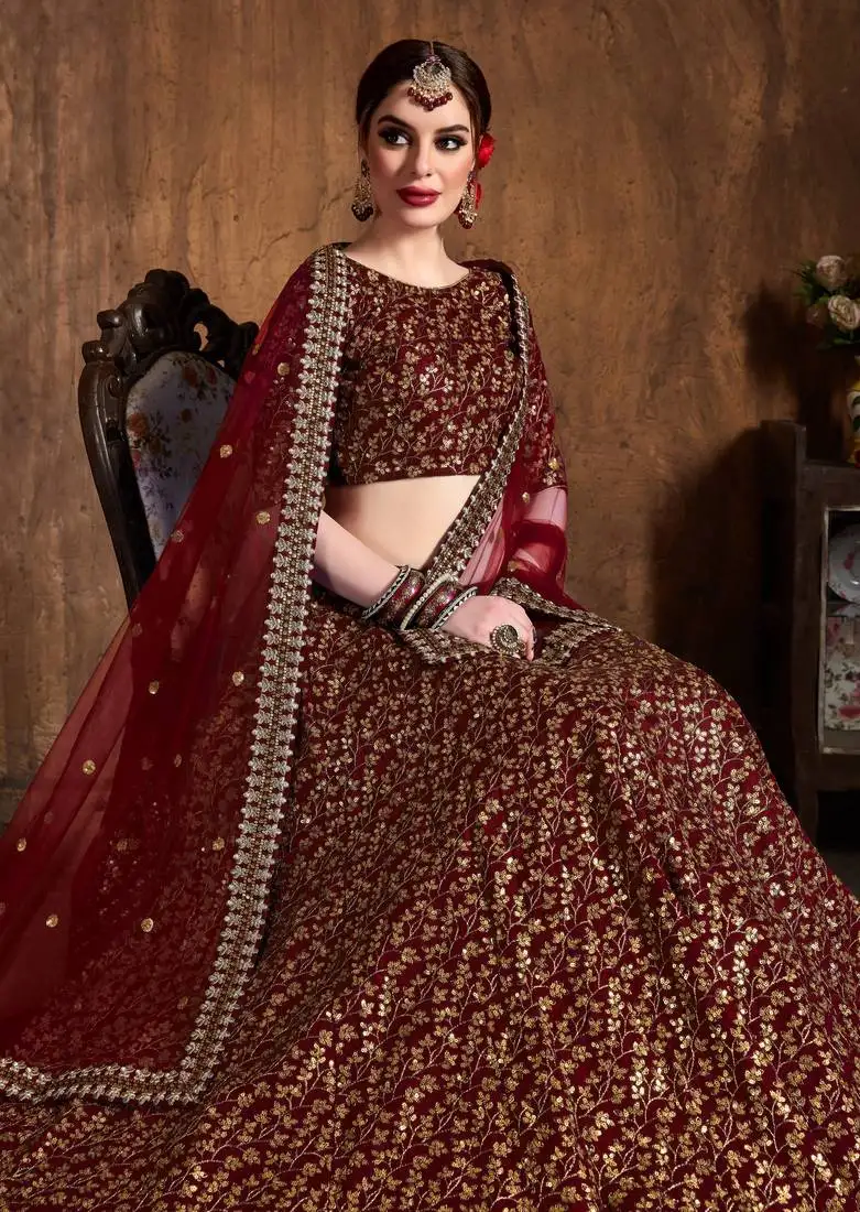 Maroon art silk golden sequin work lehenga choli set