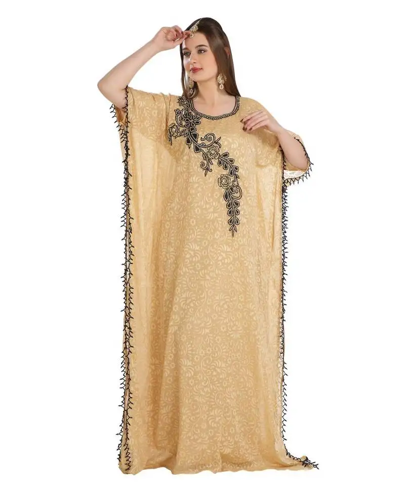 Beige georgette embroidered zari work islamic kaftan