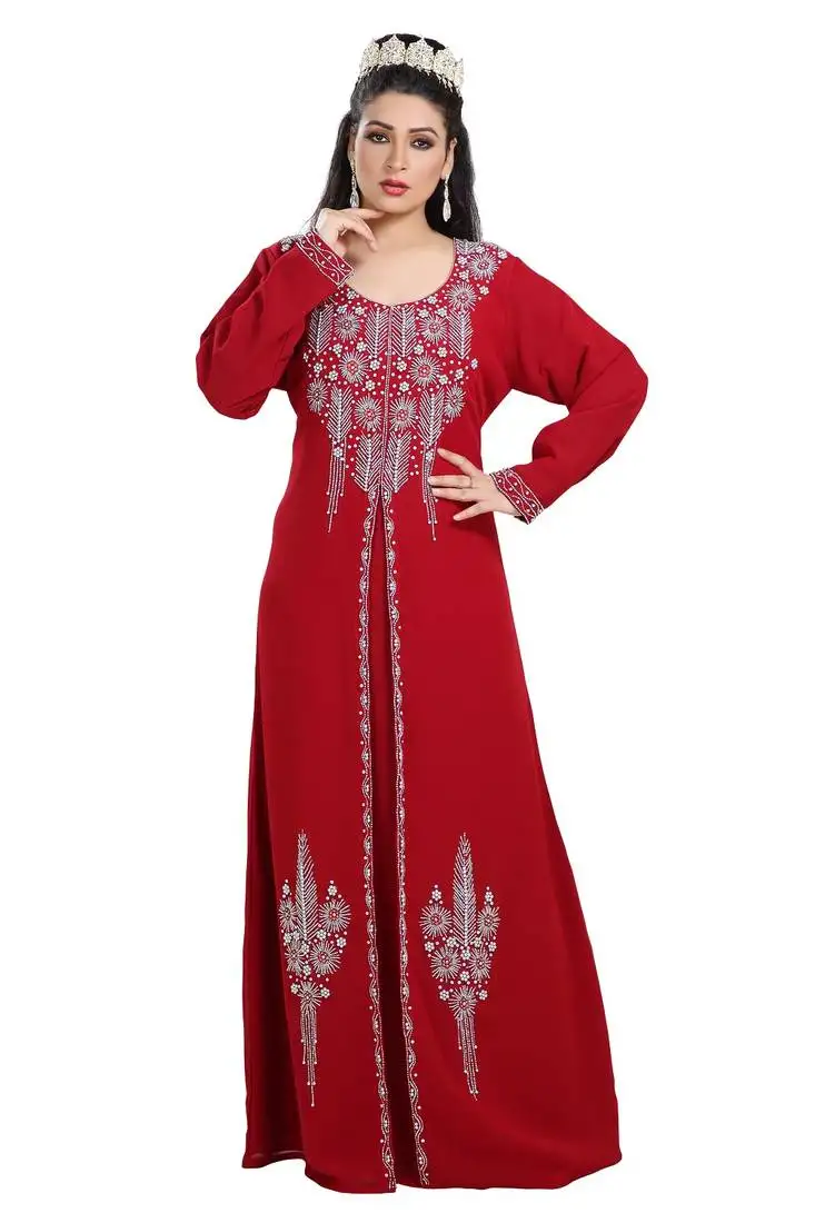 Maroon hand embroidered georgette prom dress