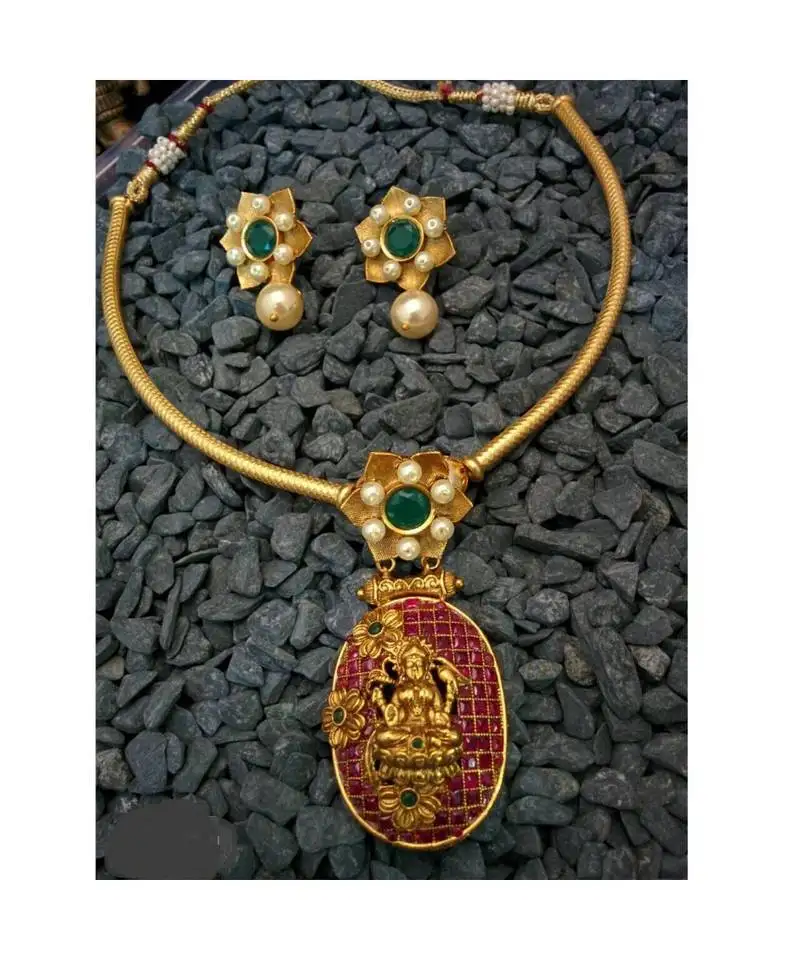 Beautiful gold plated multi colour necklace set