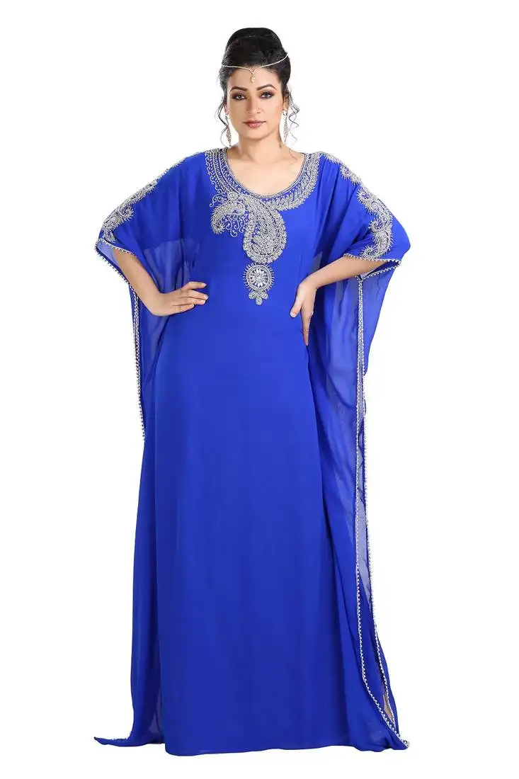 Royal blue hand embroidered georgette luxe kaftan