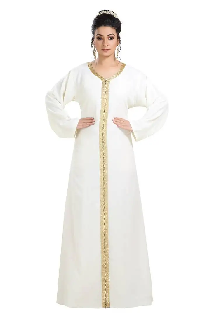 Cream aari work machine embroiderd georgette pregnant women dress