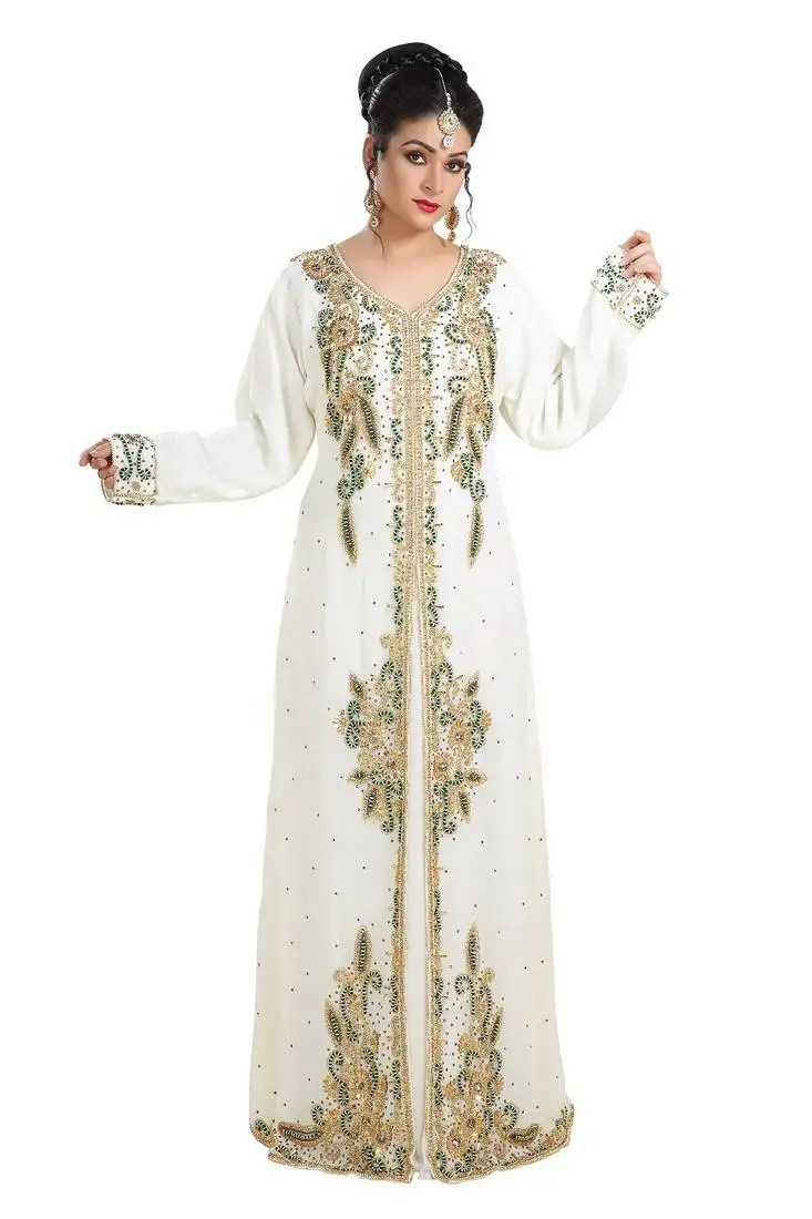 Cream hand embroidered georgette french soiree robe