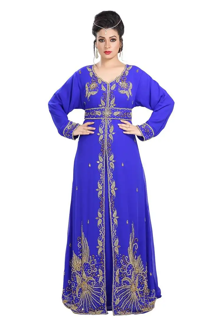 Royal blue hand embroidered georgette royal swedish wedding gown
