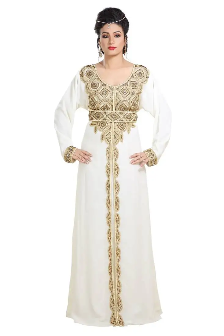 Cream hand embroidered georgette prom dress