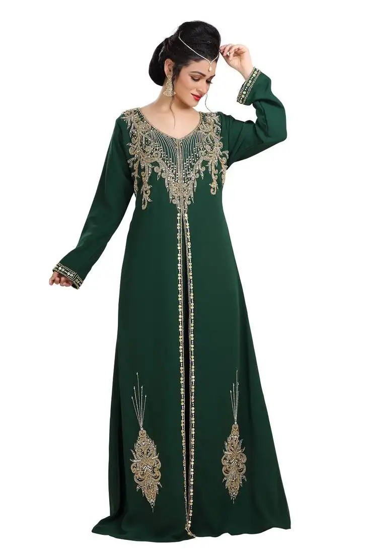Bottle green hand embroidered georgette henna party dress