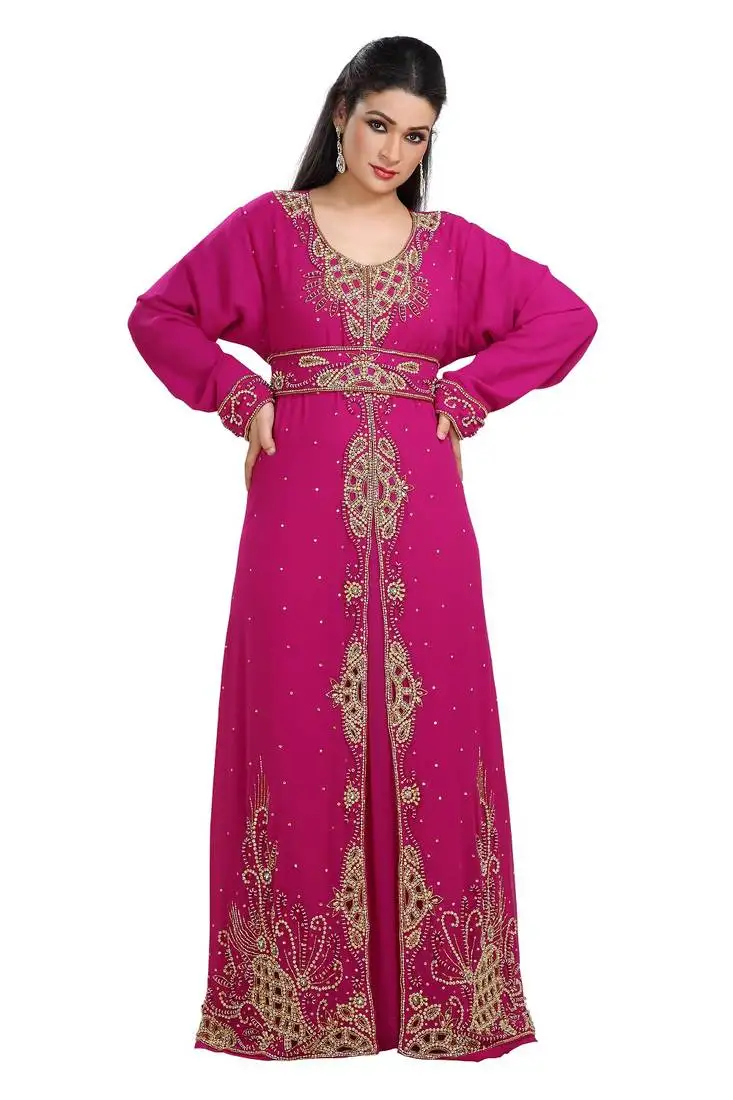 Dark phirozy hand embroidered georgette henna party gown