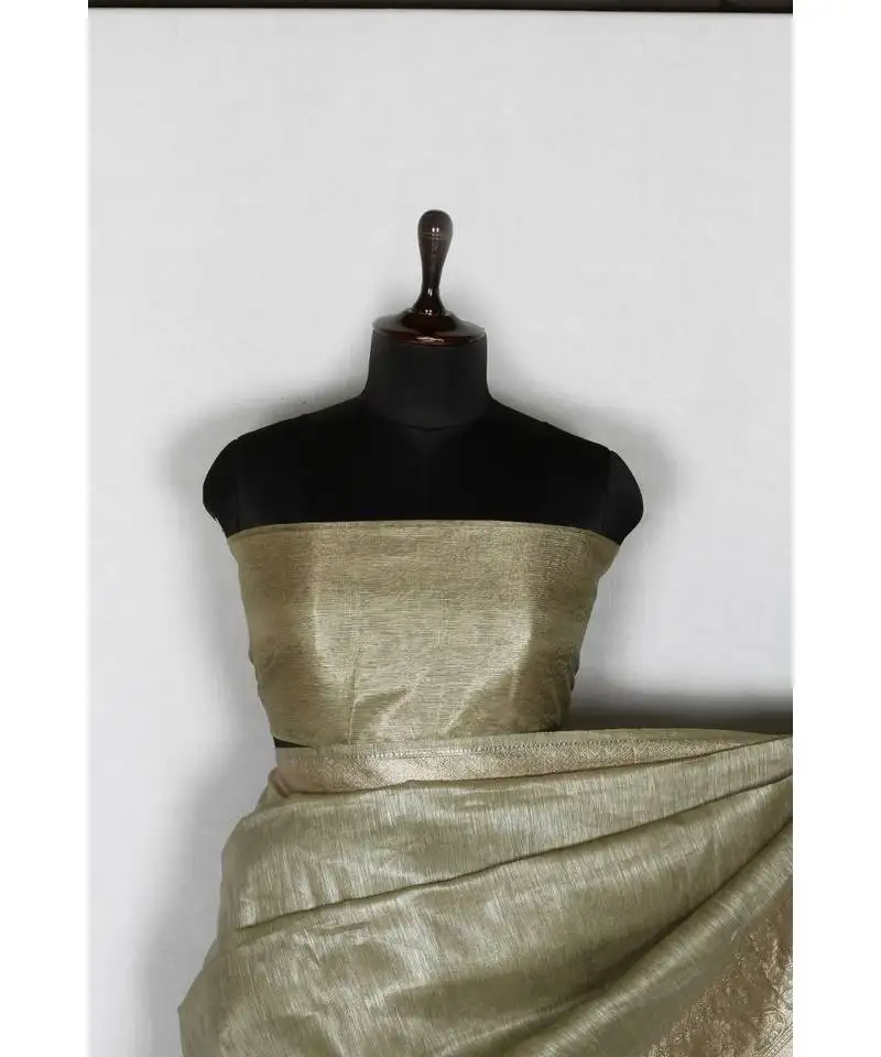 Grey handloom banarsi linen saree with blouse piece