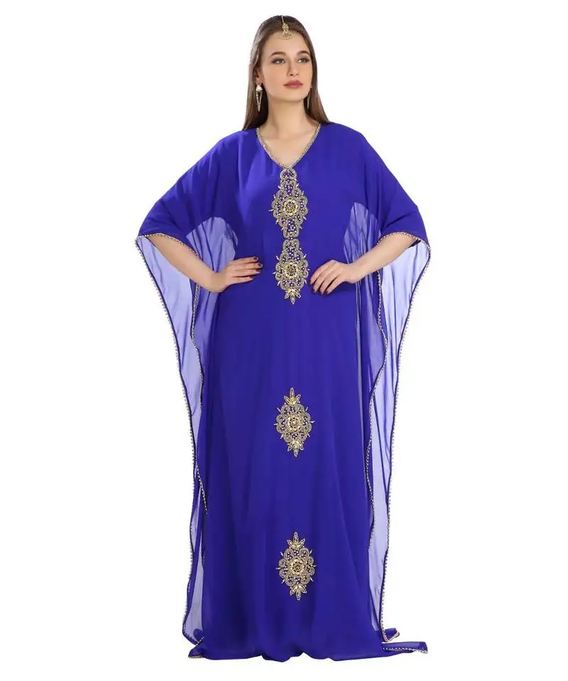 Blue georgette embroidered zari work islamic kaftan