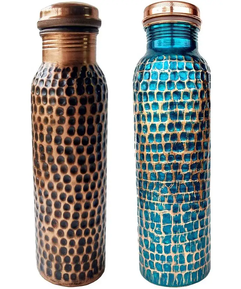 Copper bottle hand hammered tumbler capacity 950 ml handmade water bottle set of 2 hand painted