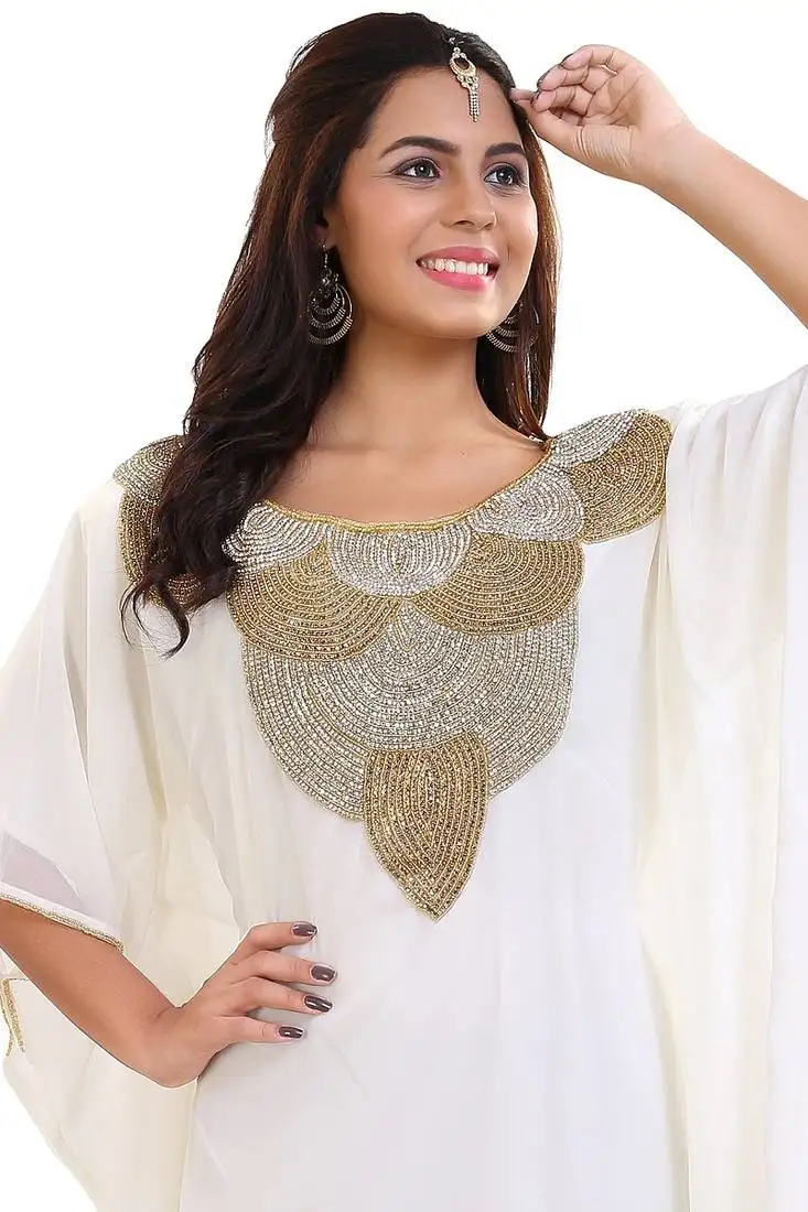 Cream hand embroidery georgette kaftan