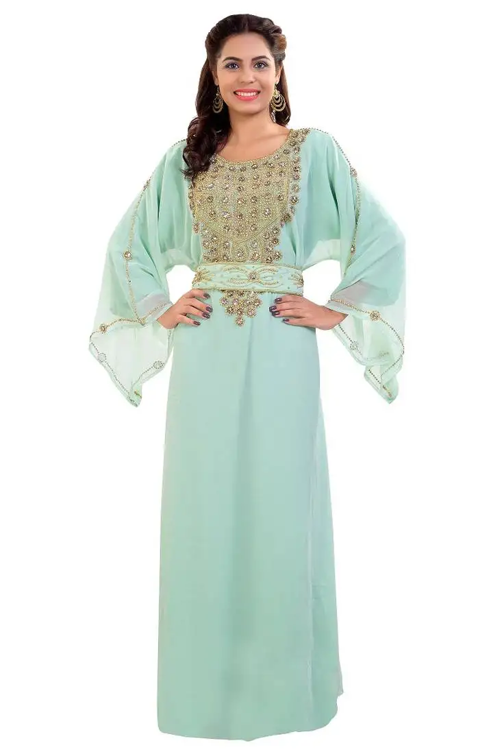 Pista hand embroidered georgette moroccan kaftan