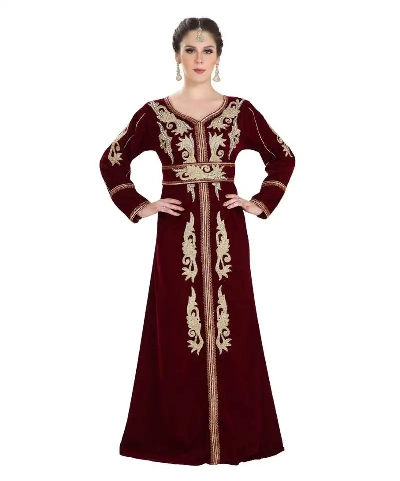 Red velvet embroidered zari work islamic kaftan