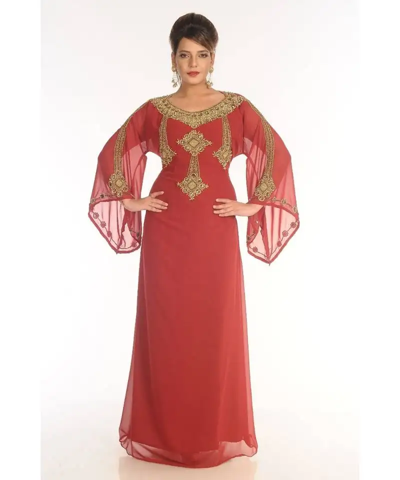 Red georgette embroidered zariWork islamic-kaftans