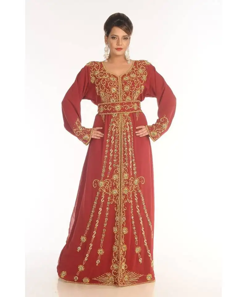 Maroon georgette embroidered zariWork islamic-kaftans