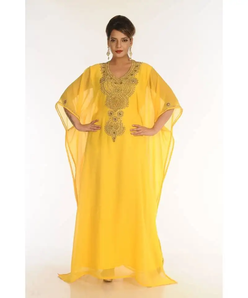 Yellow georgette embroidered zariWork islamic-kaftans