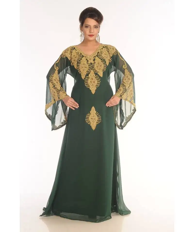 Green georgette embroidered zariWork islamic-kaftans