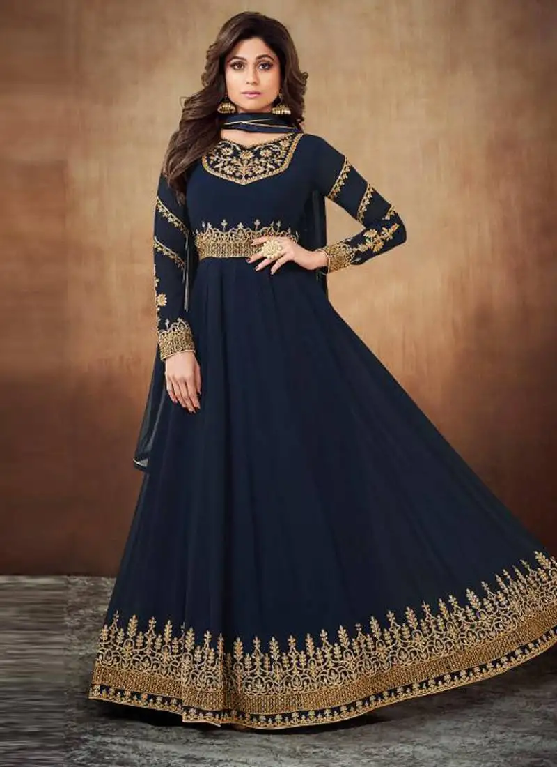 Navy blue georgette embroidered wedding wear semi stiched suits semi stitched
