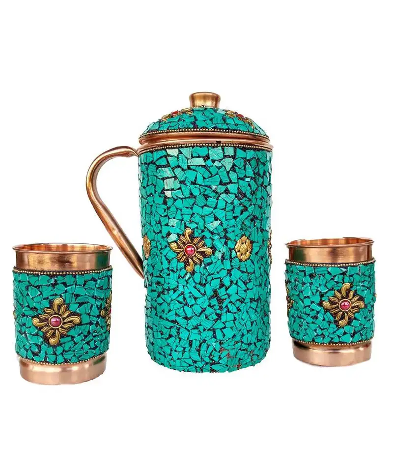 Pure copper jug - 2 glass drinkware set dinnerware tableware pitcher outer ated