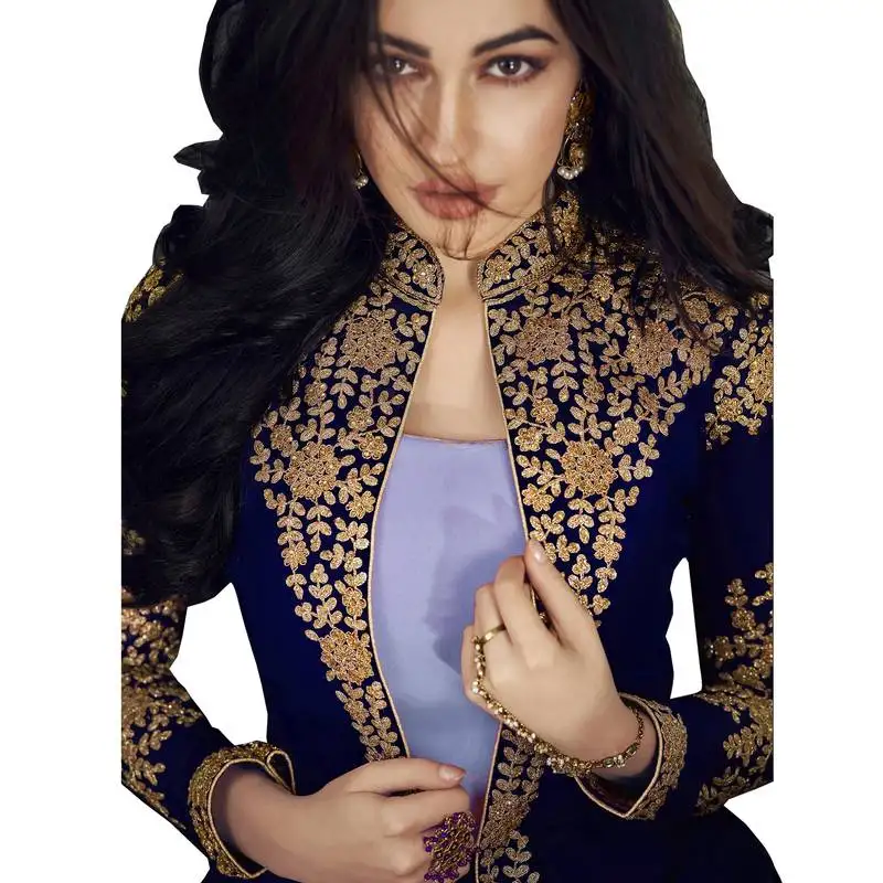 Blue embroidered georgette salwar with dupatta semi stitched