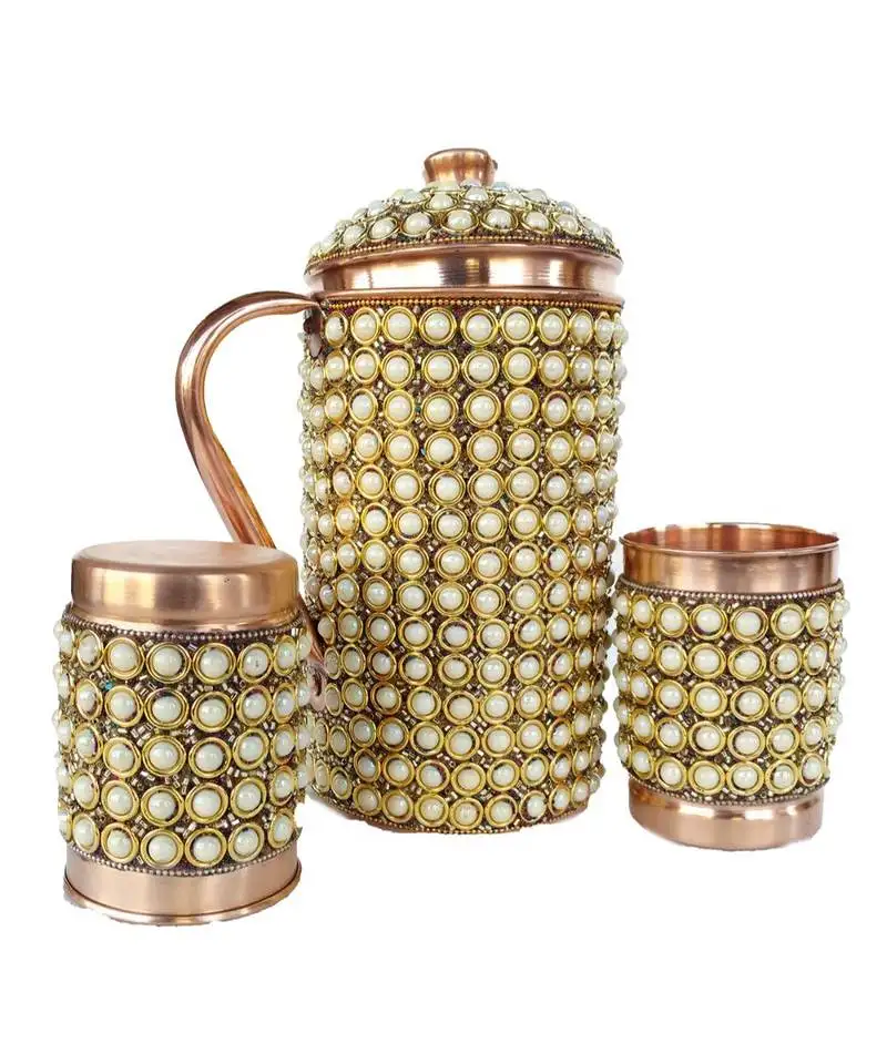 Pure copper pitcher with 2 tumbler christmas, diwali, wedding gift (jug and 2 glass)