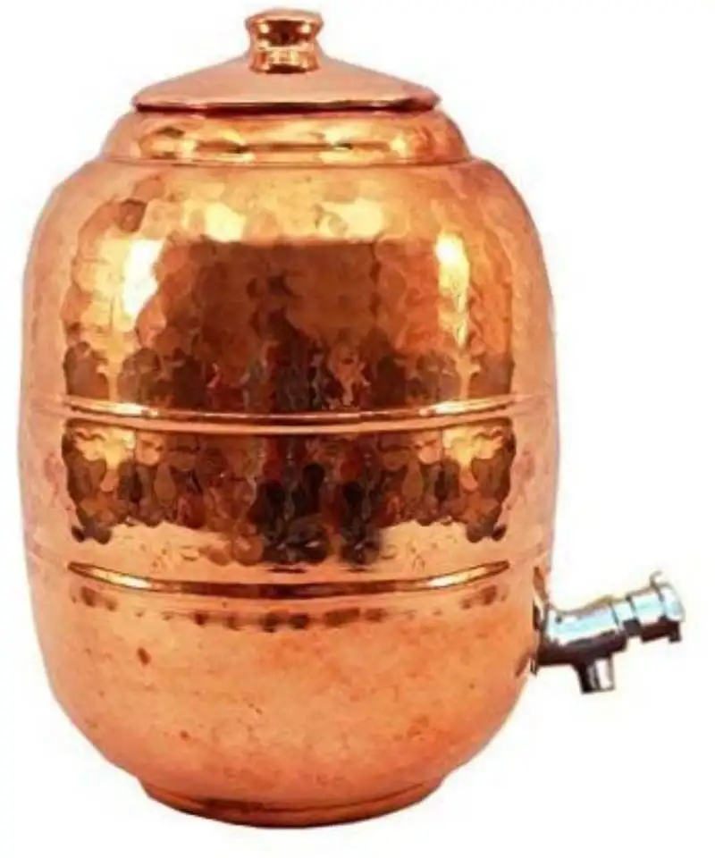Pure copper hand hammered water storage pot with lid 6.5 liter capacity