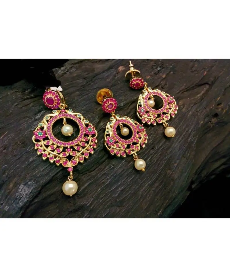 Red agate american diamond pendent set