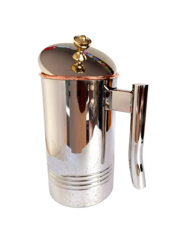 Copper jug water pitcher outside stainless steel utensils inside copper for ayurveda healing - capacity 1.5 l (1.5 ltr)