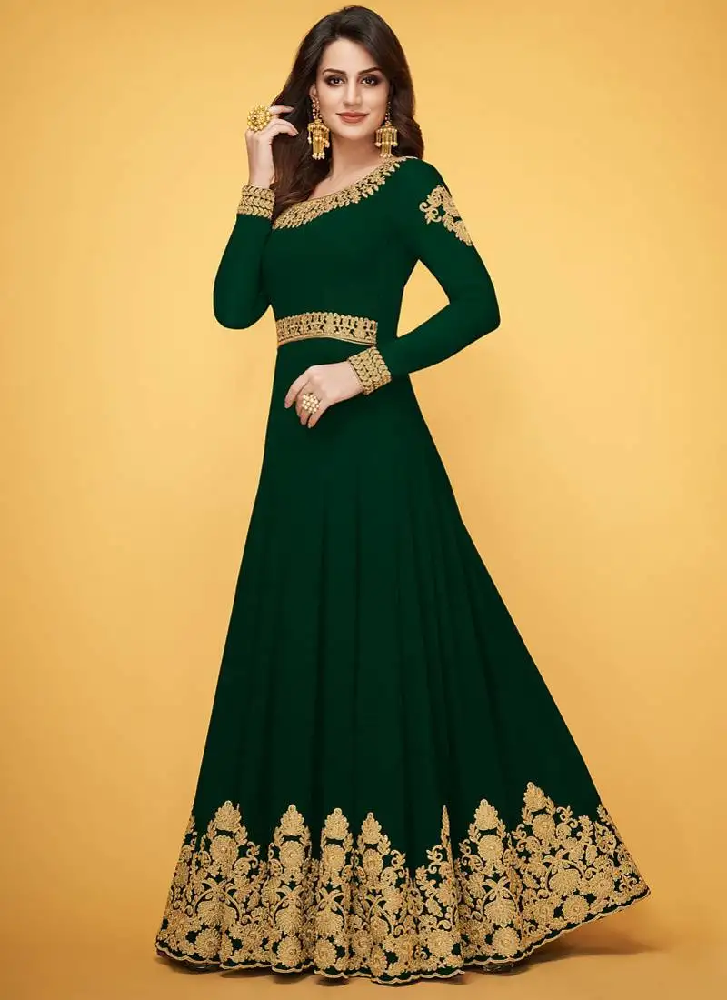 Green georgette embroidered wedding wear anarkali semi stiched suit semi stitched