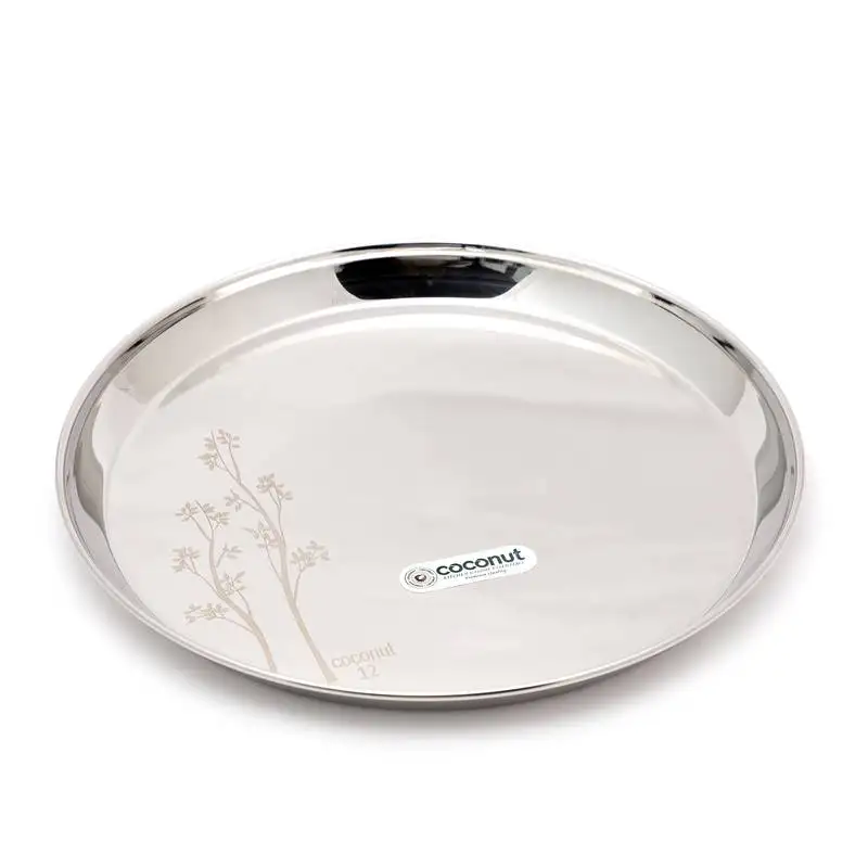 Coconut stainless steel heavy guage laser kanchan bogi::Round dinner plates - 6 pcs (diameter 12 inch)