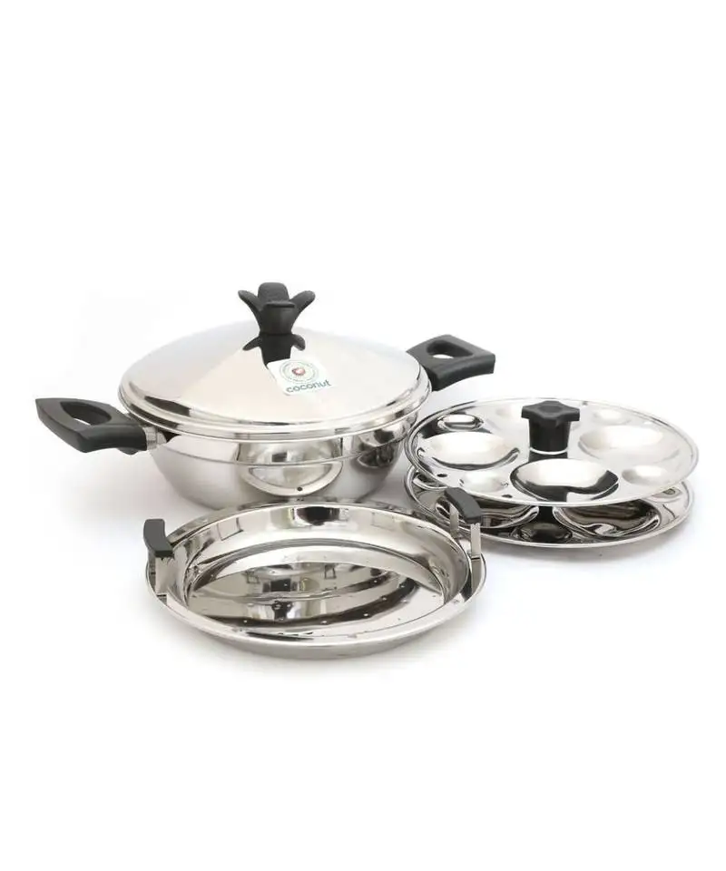 Coconut stainless steel dakshin multikadai idly steamer :: 8 idly - diamater - 9.5 inches