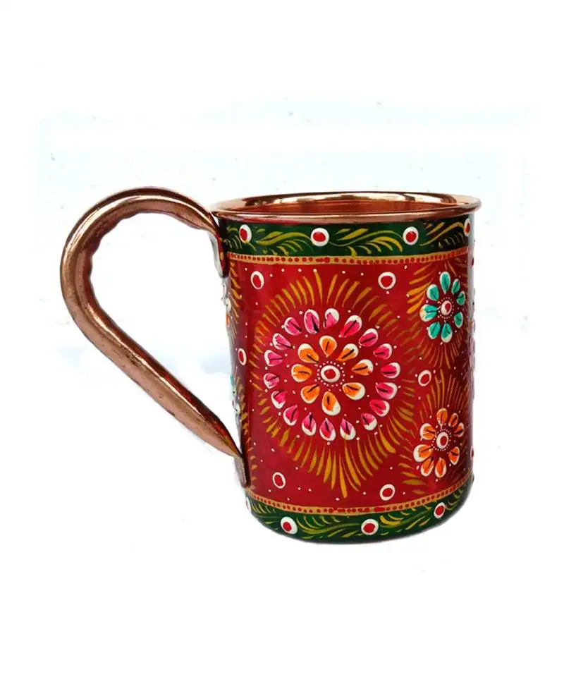 Handmade pure copper outer hand painted art work wine, vodka, beer,cocktail,juice, cold coffee straight mug - cup 16