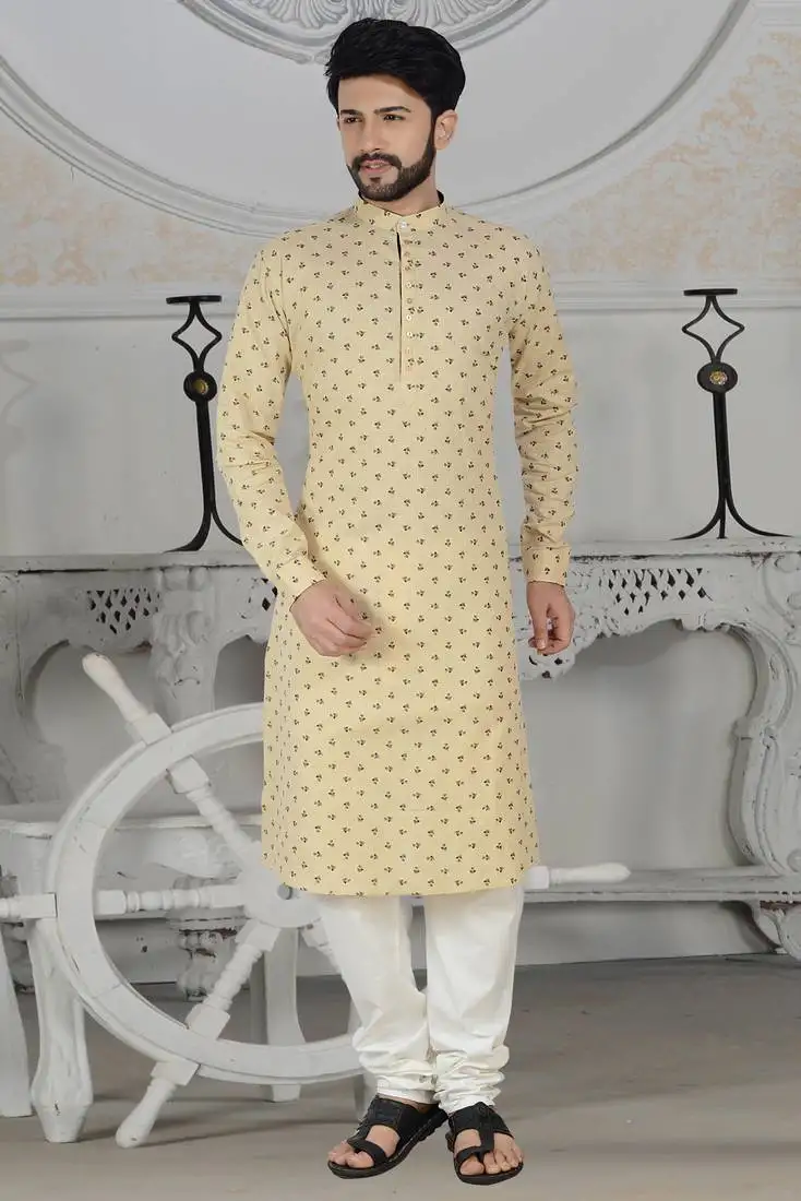 Beige stylish digital print kurta pyjama