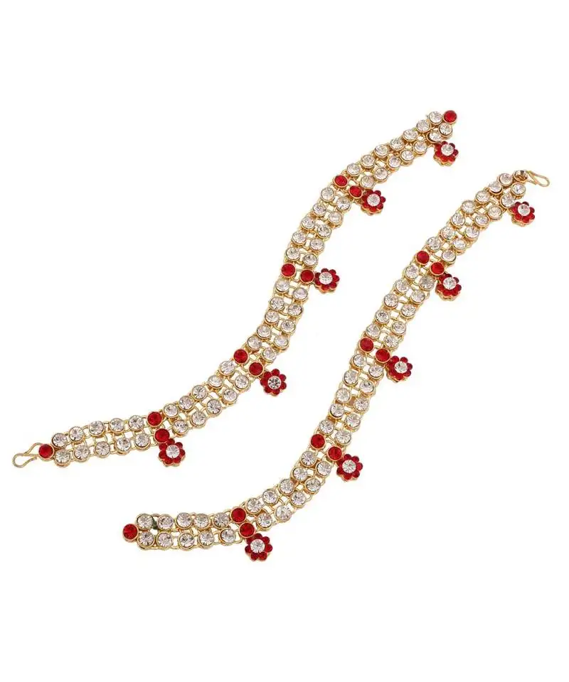 Traditional gold plated elegantly handcrafted stone studded anklets payal for women a004r