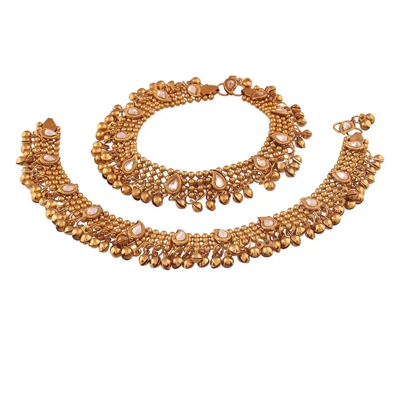 Traditional gold plated kundan anklet for girls & women