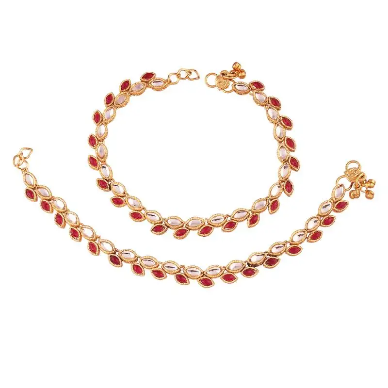 Gold plated traditional kundan anklets for women a027m