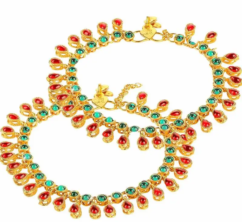 Traditional gold plated kundan anklets payal for girls & women (a031mg)
