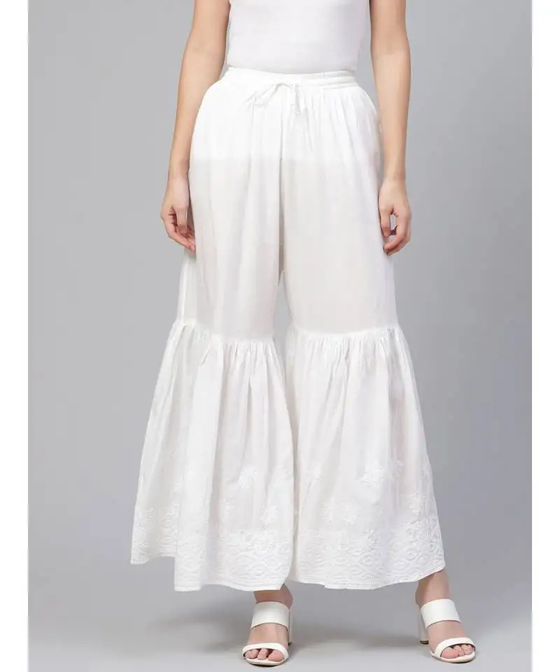 Hand embroidered white cotton lucknowi chikankari women sharara