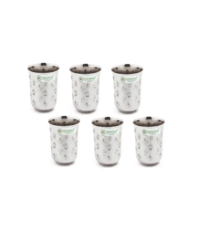 Coconut stainless steel kafe glasses - set of 6 (300 ml each glass)