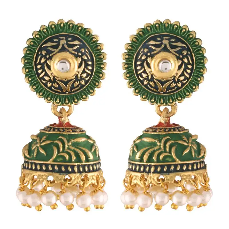 Gold plated handmade enamel meenakari traditional jhumka for women