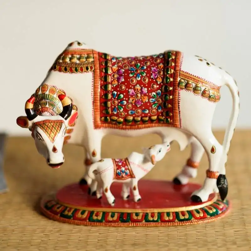 Meenakari metal colorful cow and calf figurine