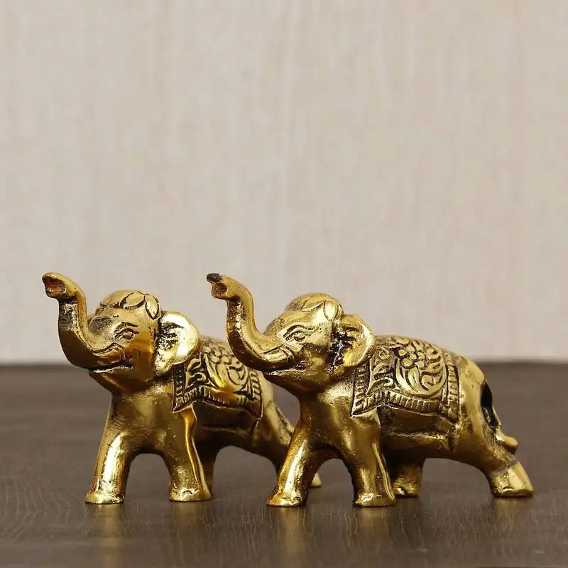 Ecraftindia set of 2 golden elephants metal animal figurine decorative showpiece