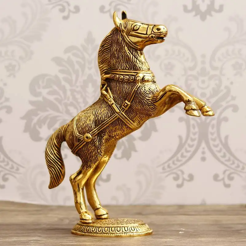 Ecraftindia golden jumping horse metal animal figurine decorative showpiece