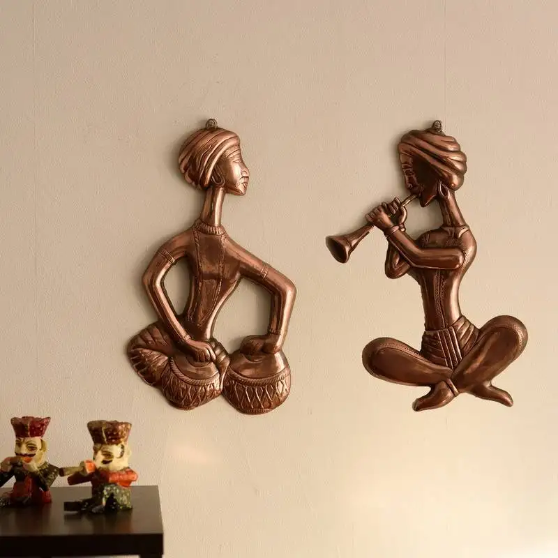 Set of 2 musicians metal wall hanging